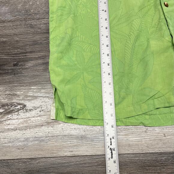Tommy Bahama Silk Shirt Green Mens XL Ripstop Floral Tropical AOP Button Up - Picture 8 of 9